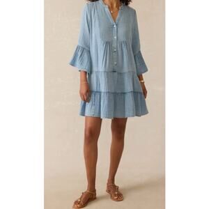 Faherty Dune Cotton Gauze Kasey Dress Light Indigo Wash Organic Cotton | Sz XXL